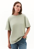 Bayan Yeşil Sıfır Yaka Boyfriend Tişört