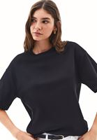 Bayan Siyah Pamuklu Oversize Tişört