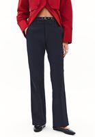 Bayan Lacivert Kemer Detaylı Flare Pantolon