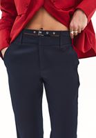 Bayan Lacivert Kemer Detaylı Flare Pantolon