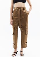 Bayan Kahverengi Carrot-Fit Saten Pantolon