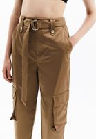 Bayan Kahverengi Carrot-Fit Saten Pantolon