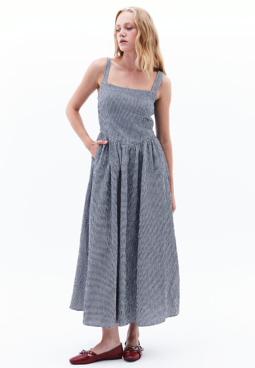 Çok Renkli Gipe Detaylı Uzun Elbise