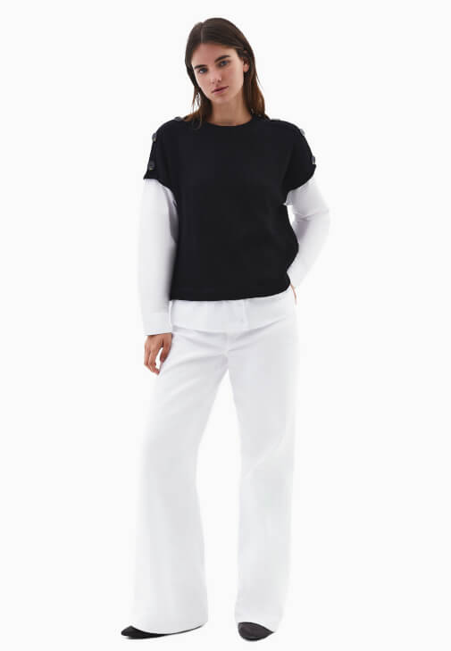 Gömlek Detaylı Kazak ve Wide-Leg Denim Kombini