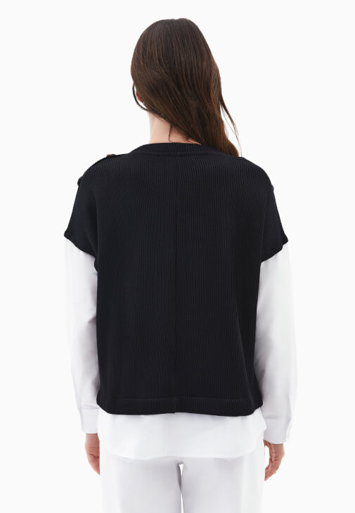 Gömlek Detaylı Kazak ve Wide-Leg Denim Kombini