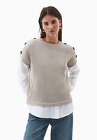 Bayan Bej Gömlek Detaylı Kazak