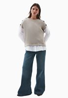 Bayan Bej Gömlek Detaylı Kazak