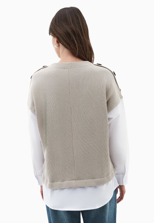 Gömlek Detaylı Kazak ve Bol Paça Pantolon Kombini