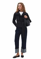 Bayan Siyah Kemer Detaylı Oversize Trençkot