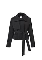 Bayan Siyah Kemer Detaylı Oversize Trençkot