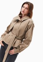 Bayan Kum Beji Kemer Detaylı Oversize Trençkot