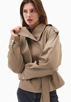 Bayan Kum Beji Kemer Detaylı Oversize Trençkot