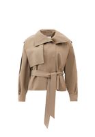 Bayan Kum Beji Kemer Detaylı Oversize Trençkot