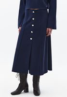 Bayan Lacivert Düğme Detaylı Midi Etek