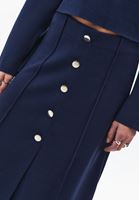 Bayan Lacivert Düğme Detaylı Midi Etek