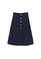 Bayan Lacivert Düğme Detaylı Midi Etek