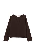 Bayan Kahverengi Yumuşak Dokulu V Yaka Kazak