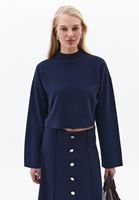 Bayan Lacivert Yüksek Yaka Crop Kazak