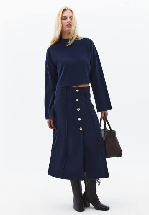 Crop Kazak ve Midi Etek Kombini