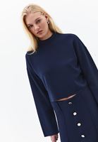 Bayan Lacivert Yüksek Yaka Crop Kazak