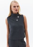 Bayan Füme Yüksek Yaka Düğmeli Süveter