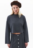 Bayan Füme Yüksek Yaka Crop Kazak