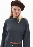 Bayan Füme Yüksek Yaka Crop Kazak