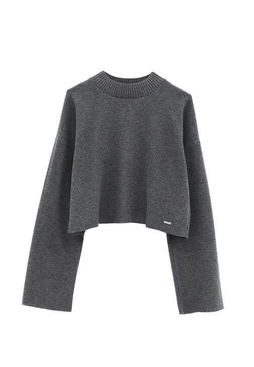 Crop Kazak ve Düğmeli Etek Kombini