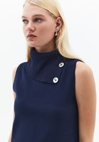 Bayan Lacivert Yüksek Yaka Düğmeli Süveter