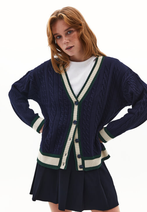 Lacivert Oversize V Yaka Hırka