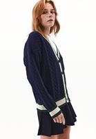 Bayan Lacivert Oversize V Yaka Hırka