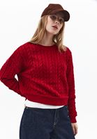Bayan Kırmızı Bot Yaka Triko Kazak