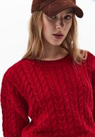 Bayan Kırmızı Bot Yaka Triko Kazak