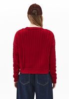 Bayan Kırmızı Bot Yaka Triko Kazak