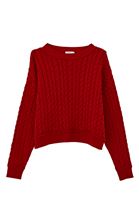 Bayan Kırmızı Bot Yaka Triko Kazak