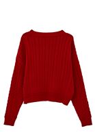 Bayan Kırmızı Bot Yaka Triko Kazak