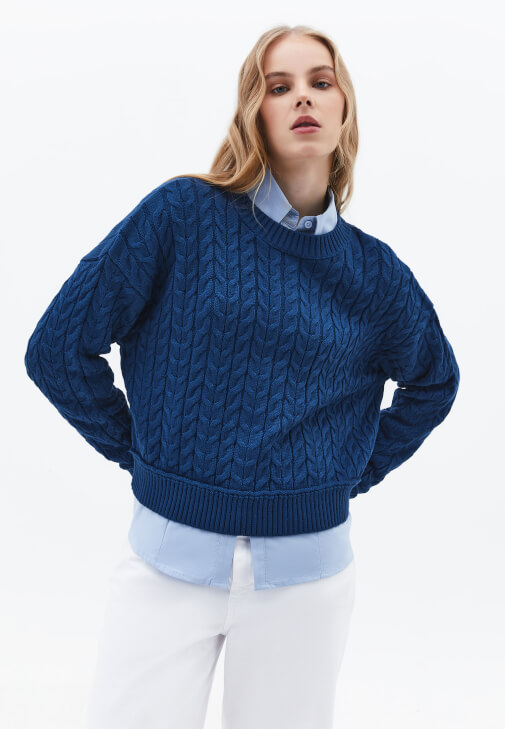 Petrol Mavisi Bot Yaka Triko Kazak