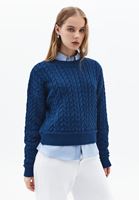 Bayan Petrol Mavisi Bot Yaka Triko Kazak