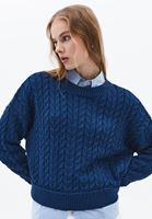 Bayan Petrol Mavisi Bot Yaka Triko Kazak