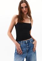 Women Black Cotton Strappy Tank Top