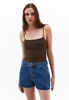 Women Brown Cotton Strappy Tank Top