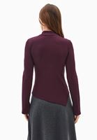 Bayan Bordo Yüksek Yaka Cut-Out Detaylı Tişört