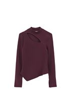 Bayan Bordo Yüksek Yaka Cut-Out Detaylı Tişört