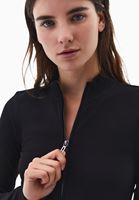 Bayan Siyah Pamuklu Fermuar Detaylı Tişört