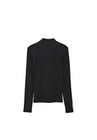 Bayan Siyah Pamuklu Fermuar Detaylı Tişört