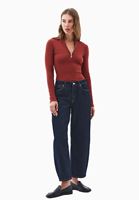 Bayan Bordo Pamuklu Fermuar Detaylı Tişört