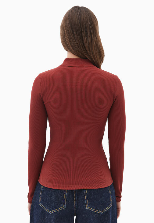 Pamuklu Fermuar Detaylı Tişört - Görsel 4