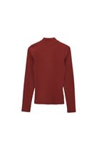 Bayan Bordo Pamuklu Fermuar Detaylı Tişört