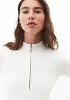 Bayan Krem Pamuklu Fermuar Detaylı Tişört