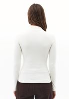 Bayan Krem Pamuklu Fermuar Detaylı Tişört